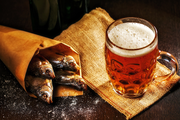 Grilled fish with beer Stock Photo