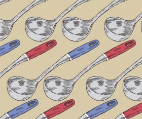 Hand drawn kitchen utensils seamless pattern vector 01