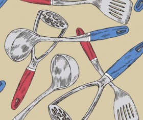 Hand drawn kitchen utensils seamless pattern vector 03