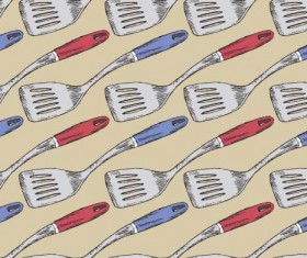 Hand drawn kitchen utensils seamless pattern vector 05