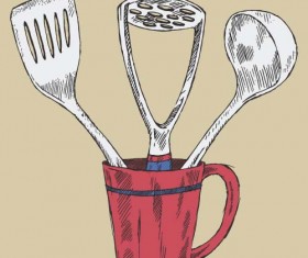 Hand drawn kitchen utensils vector material 02