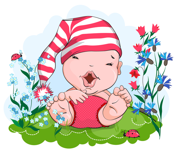 Happy baby in a pink hat vector