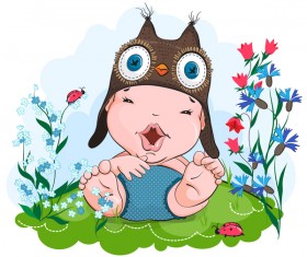 Happy baby in the owl hat vector
