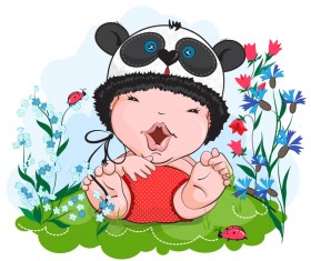 Happy kid in a Panda suit vector