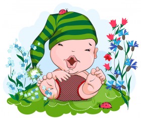 Happy kid in a green hat vector