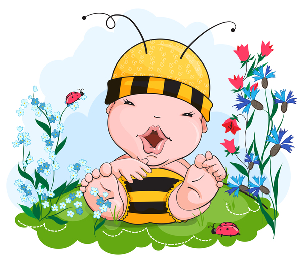 Happy kid in the bee outfit vector