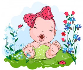 Happy kid with a big bow on her head vector