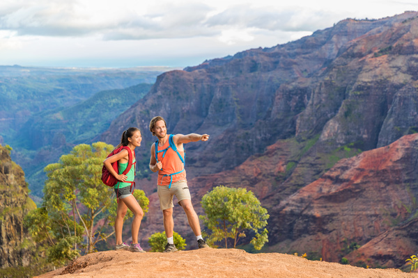Male and female hikers Stock Photo