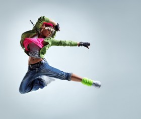 High jumping dynamic female dancer Stock Photo