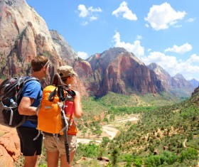 Hikers look at the scenery Stock Photo