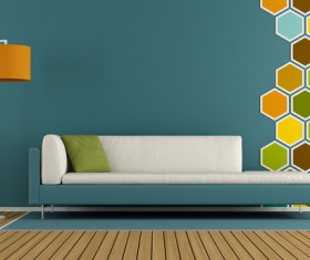 Indoor living room with a long sofa Stock Photo