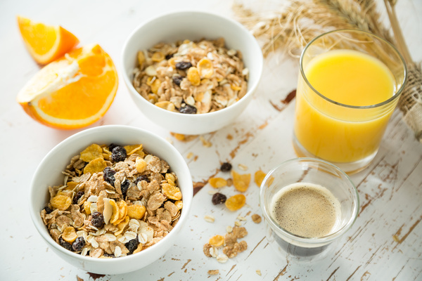 Instant cereal with orange juice Stock Photo