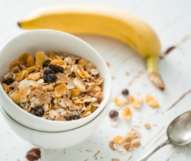 Instant oatmeal and bananas Stock Photo