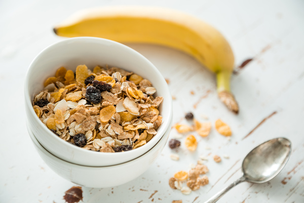Instant oatmeal and bananas Stock Photo