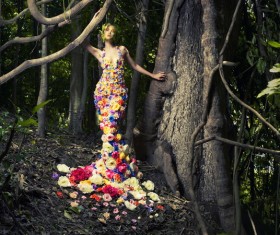 Jungle woman wearing a floral skirt HD picture