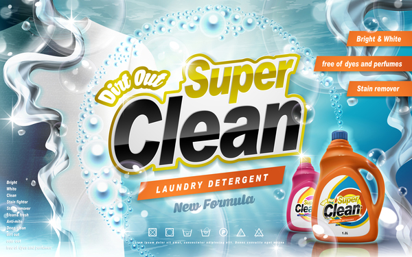 Laundry liquid ads poster template vector 06