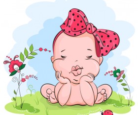 Little beauty baby sleeping on the lawn vector