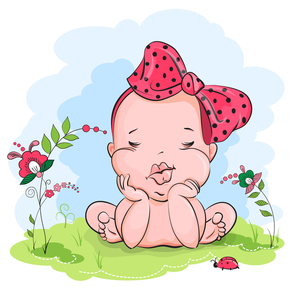 Little beauty baby sleeping on the lawn vector