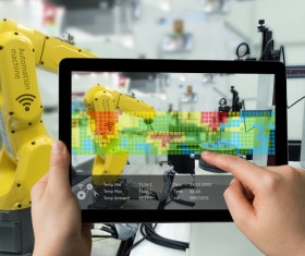 Manipulate industrial robots Stock Photo