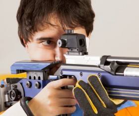 Men's air rifle athletes Stock Photo