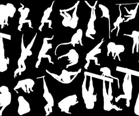 Monkey white silhouette vector set 01