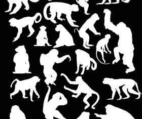 Monkey white silhouette vector set 02