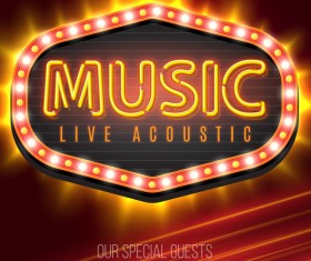 Music party flyer with neon sign vector 01