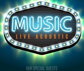Music party flyer with neon sign vector 02