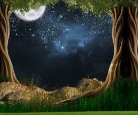 Night sky mysterious forest Stock Photo