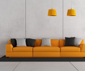 Orange sofa with white wall living room Stock Photo