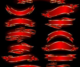 Ornate red ribbon banners vectors 02