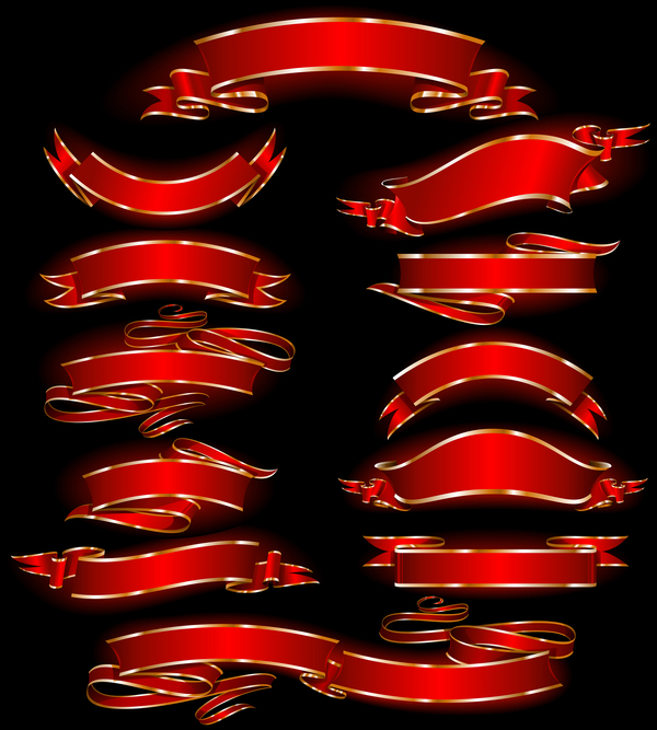 Ornate red ribbon banners vectors 02
