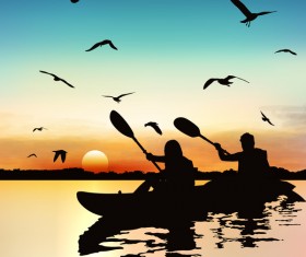 People adventure silhouette with sunrise background vector 06