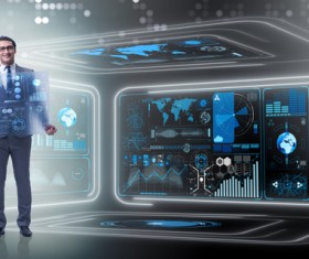 People looking for data on a virtual screen Stock Photo 09