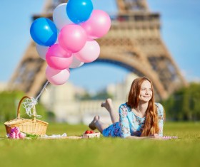 Picnic young girl lying on the grass HD picture
