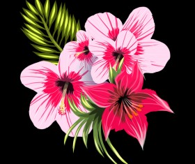 Pink with red tropical flowers and black background vector