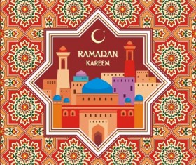 Ramadan pattern with greeting card vector 04