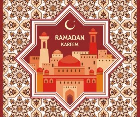 Ramadan pattern with greeting card vector 05
