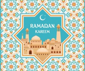 Ramadan pattern with greeting card vector 06