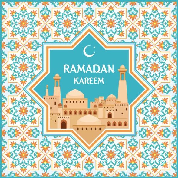 Ramadan pattern with greeting card vector 06
