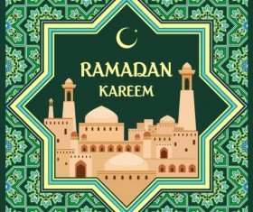 Ramadan pattern with greeting card vector 07