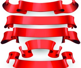 Red banner with ribbon vector 02