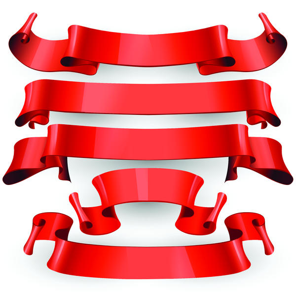 Red banner with ribbon vector 02