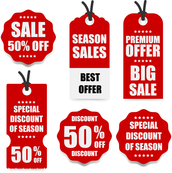 Red discount tags vector