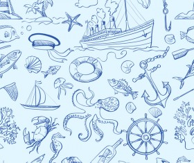 Sea elements seamless pattern vector 01