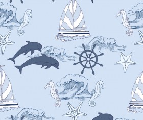 Sea elements seamless pattern vector 02