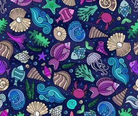 Sea seamless pattern hand drawn vectors 02