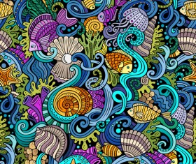Sea seamless pattern hand drawn vectors 03