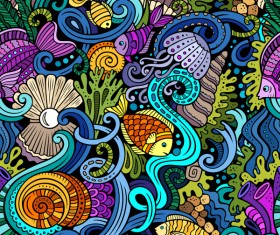 Sea seamless pattern hand drawn vectors 04