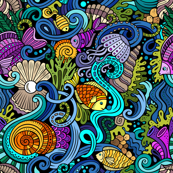 Sea seamless pattern hand drawn vectors 04